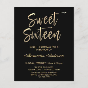 Prospectus 11,4 Cm X 14,2 Cm Budget Gold Black Sweet sixteen Anniversaire