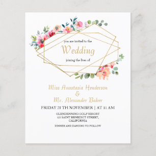 Prospectus 11,4 Cm X 14,2 Cm Budget/Gold Frame & Floral/Faire-part de mariage.
