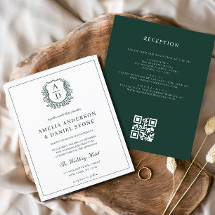 Prospectus 11,4 Cm X 14,2 Cm Budget Green Crest Mariage QR Code Invitation