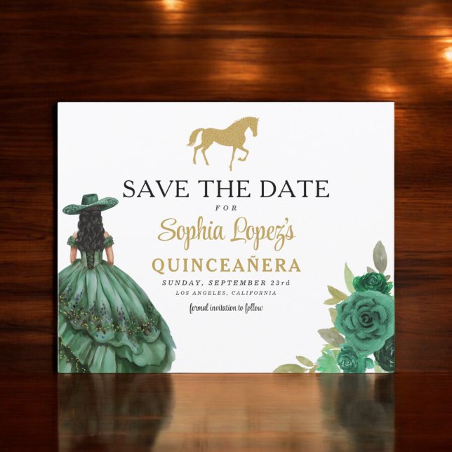 Prospectus 11,4 Cm X 14,2 Cm Budget Green Gold Quinceanera Enregistrer la date (Créateur téléchargé)