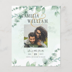 Prospectus 11,4 Cm X 14,2 Cm BUDGET Greenery PHOTO Wedding Save The Date QRcode