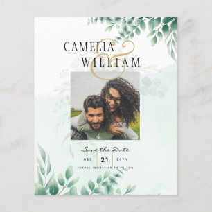 Prospectus 11,4 Cm X 14,2 Cm BUDGET Greenery PHOTO Wedding Save The Date QRcode