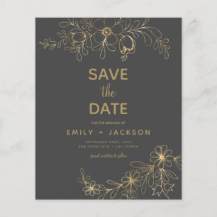 Prospectus 11,4 Cm X 14,2 Cm Budget Grey Enregistrer la date Floral Gold Foil