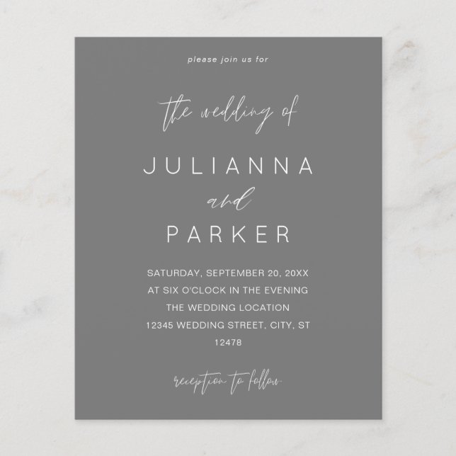 Prospectus 11,4 Cm X 14,2 Cm Budget Grey MOD Calligraphie Mariage (Devant)