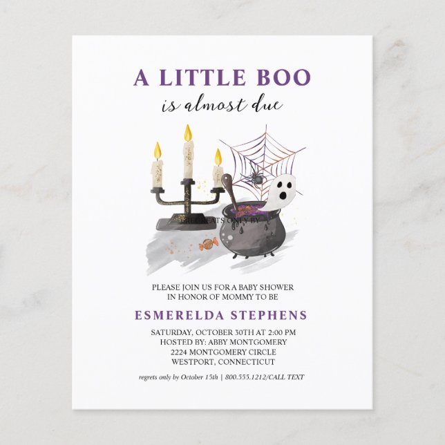 Prospectus 11,4 Cm X 14,2 Cm Budget Halloween Little Boo Invitation Baby shower (Devant)