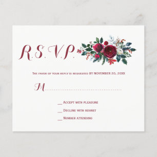 Prospectus 11,4 Cm X 14,2 Cm Budget hiver burgundy mariage floral rsvp FLYER