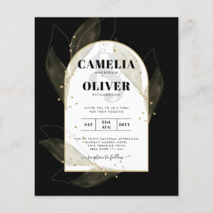 Prospectus 11,4 Cm X 14,2 Cm BUDGET Jet Black Gold Feuilles mariage INVITE