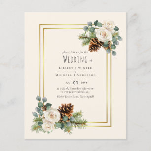Prospectus 11,4 Cm X 14,2 Cm BUDGET Mariage d'hiver Roses blanches Or Dusty Ble