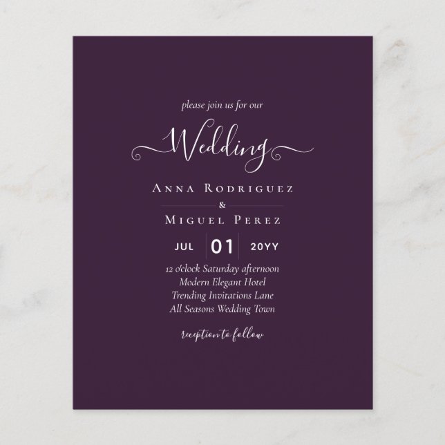 Prospectus 11,4 Cm X 14,2 Cm BUDGET Mariage PLUM PURPLE Monochrome Simple (Devant)