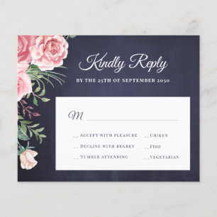 Prospectus 11,4 Cm X 14,2 Cm Budget mariage RSVP floral rose poudré marine pas