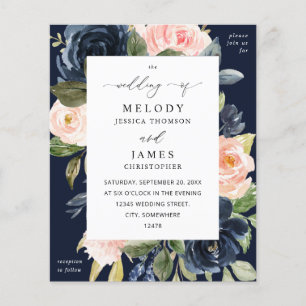 Prospectus 11,4 Cm X 14,2 Cm Budget Marine Bleu & Blush rose Floral Mariage aut