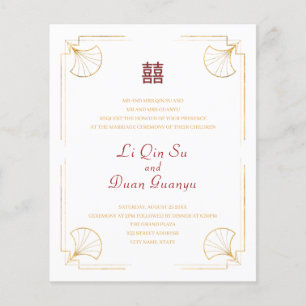 Prospectus 11,4 Cm X 14,2 Cm Budget Minimal Double Bonheur Mariage chinois