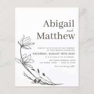 Prospectus 11,4 Cm X 14,2 Cm Budget minimaliste Faire-part de mariage florale
