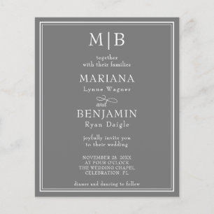 Prospectus 11,4 Cm X 14,2 Cm Budget Moderne Bordure Gris Faire-part de mariage