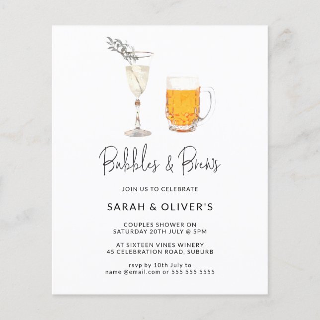 Prospectus 11,4 Cm X 14,2 Cm BUDGET Moderne Bubbles & Brews Couples Douche (Devant)