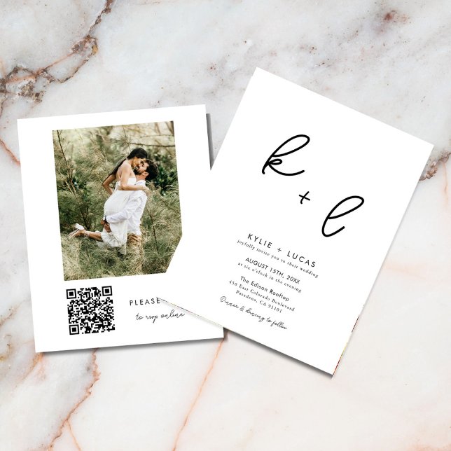 Prospectus 11,4 Cm X 14,2 Cm Budget Moderne Code Qr Faire-part de mariage photo (Créateur téléchargé)