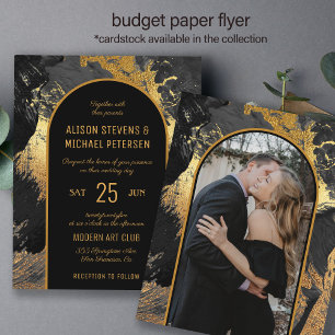 Prospectus 11,4 Cm X 14,2 Cm Budget moderne or noir faire-part de mariage PHOTO