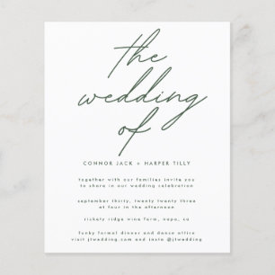 Prospectus 11,4 Cm X 14,2 Cm Budget moderne Vert foncé Blanc Le mariage Invitat