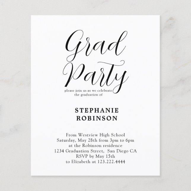 Prospectus 11,4 Cm X 14,2 Cm Budget Modernité Graduation Party Invitation (Devant)