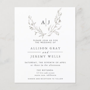 Prospectus 11,4 Cm X 14,2 Cm Budget Monogramme Faire-part de mariage floral