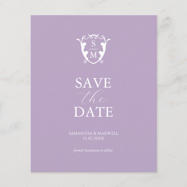 Prospectus 11,4 Cm X 14,2 Cm Budget Monogramme Lilac Enregistrer La Date (Devant)