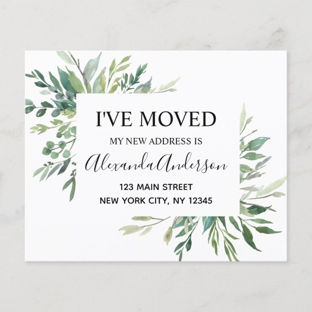 Prospectus 11,4 Cm X 14,2 Cm Budget Moving Announcement Eucalyptus Greenery (Devant)