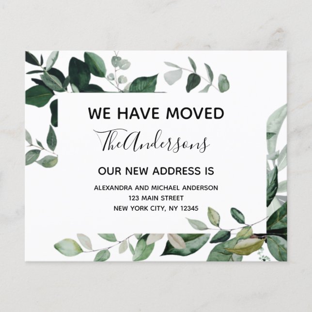 Prospectus 11,4 Cm X 14,2 Cm Budget Moving Announcement Eucalyptus Greenery (Devant)