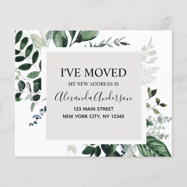 Prospectus 11,4 Cm X 14,2 Cm Budget Moving Announcement Eucalyptus Greenery (Devant)