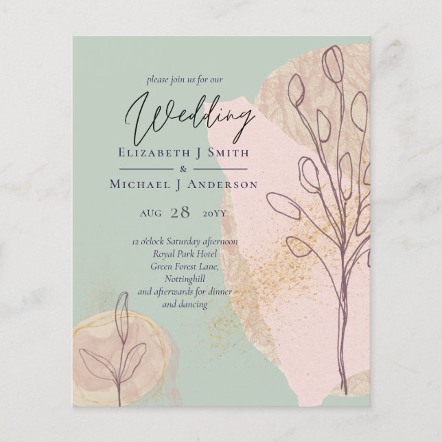 Prospectus 11,4 Cm X 14,2 Cm BUDGET Naturel Terre Invitations de mariage Abstra (Devant)