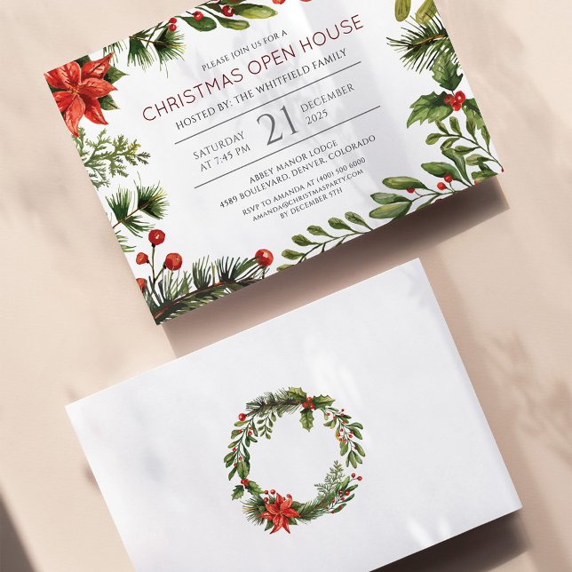 Prospectus 11,4 Cm X 14,2 Cm Budget Noël Vacances Botanique Invitation (Christmas Open House Botanical Holiday Party Invitation Flyer)