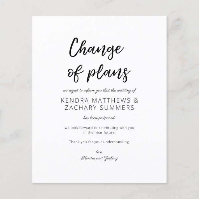 Prospectus 11,4 Cm X 14,2 Cm Budget noir et blanc Changement de plan Circulaire (Devant)