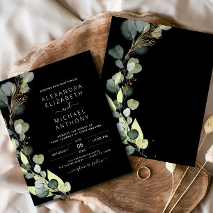 Prospectus 11,4 Cm X 14,2 Cm Budget Noir Rustique Vert Mariage Eucalyptus