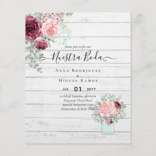 Prospectus 11,4 Cm X 14,2 Cm BUDGET Nuestra BODA Bourgogne rose Mariage floral