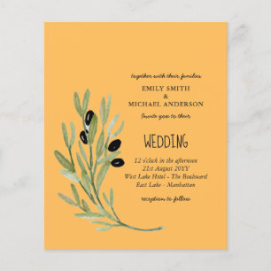 Prospectus 11,4 Cm X 14,2 Cm BUDGET OLIVE FEUILLES minimaliste moderne Mariage 