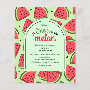 Prospectus 11,4 Cm X 14,2 Cm Budget One in a Melon 1st Birthday Invitation