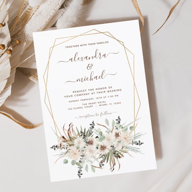 Prospectus 11,4 Cm X 14,2 Cm Budget Pampas Faire-part de mariage Boho Gris (Créateur téléchargé)