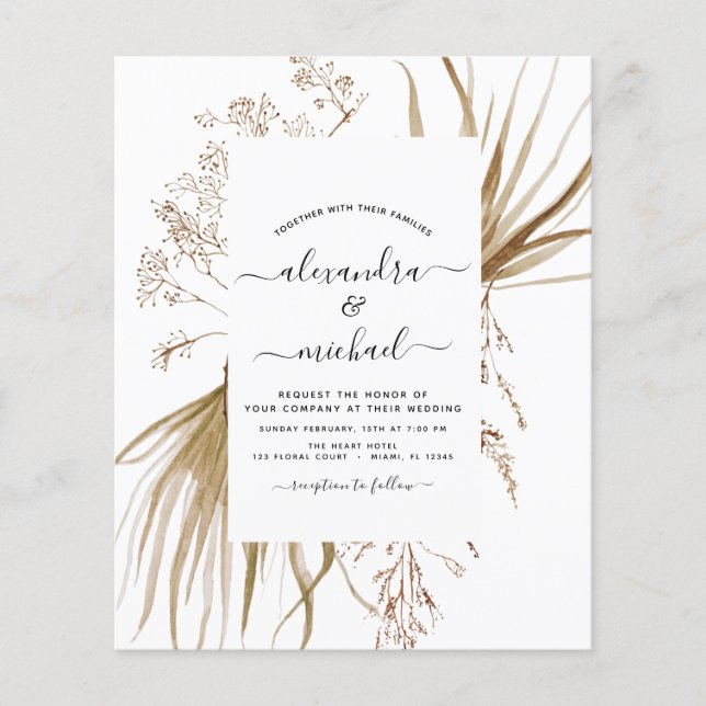 Prospectus 11,4 Cm X 14,2 Cm Budget Pampas Grass Bohemian Boho Mariage Flyer (Devant)