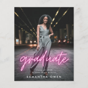 Prospectus 11,4 Cm X 14,2 Cm Budget Personnalisable Pink Neon Graduation Photo