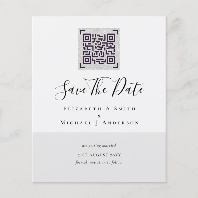 Prospectus 11,4 Cm X 14,2 Cm BUDGET PHOTO Moderne ENREGISTRER LA DATE QR CODE R (Devant)