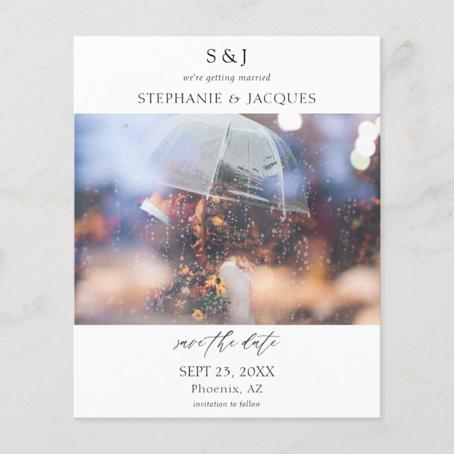 Prospectus 11,4 Cm X 14,2 Cm Budget Photo Moderne Monogramme Enregistrer la dat (Devant)