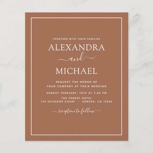 Prospectus 11,4 Cm X 14,2 Cm Budget Photo Terracotta Boho Mariage Flyer simple (Devant)
