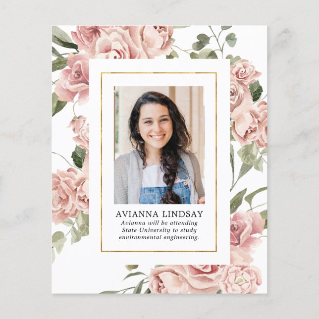 Prospectus 11,4 Cm X 14,2 Cm Budget Pink Floral Photo Back Graduation Party (Dos)