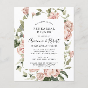 Prospectus 11,4 Cm X 14,2 Cm Budget Pink Floral Rehearer Dîner Invitation