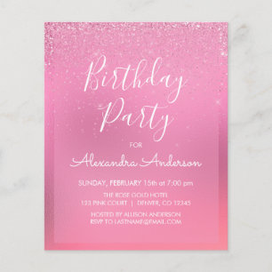 Prospectus 11,4 Cm X 14,2 Cm Budget Pink Foil Girl Parties scintillant N'import