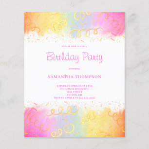 Prospectus 11,4 Cm X 14,2 Cm Budget Pink Rainbow Confetti Invitation Anniversai
