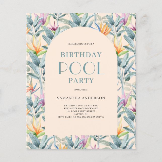 Prospectus 11,4 Cm X 14,2 Cm Budget Piscine Tropicale Invitation Anniversaire (Devant)