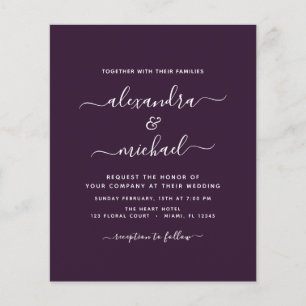Prospectus 11,4 Cm X 14,2 Cm Budget Plum violet Mariage avec invitation photo