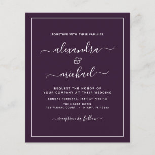 Prospectus 11,4 Cm X 14,2 Cm Budget Plum violet Mariage avec invitation photo F