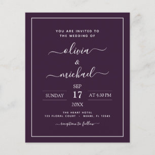 Prospectus 11,4 Cm X 14,2 Cm Budget Plum violet Mariage Typographie moderne Cir