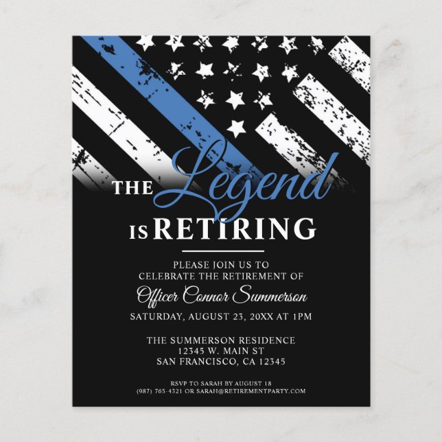Prospectus 11,4 Cm X 14,2 Cm Budget Police Blue Retirement Party Invitation (Devant)